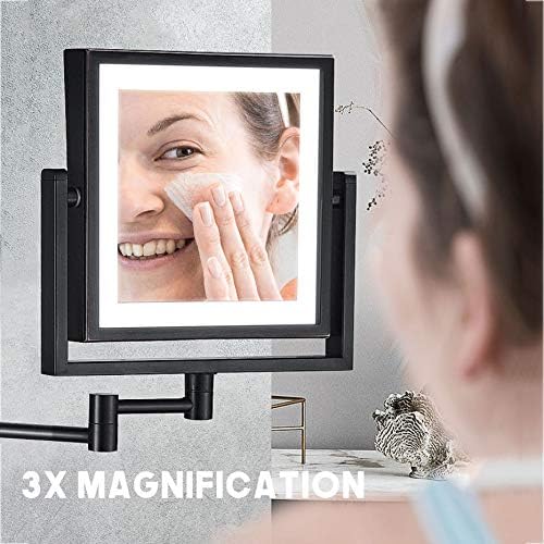 CZQ 8 инчи Зголемување на огледалото за шминка со LED светла, двострано суета огледало за бања, зголемување од 3x, USB -полнење продолжено