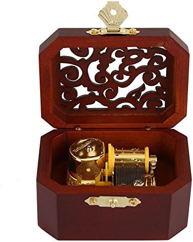 Hffheer Wood Reated Al Musical Boxes Механизам Ретро музичка кутија Hollow Clockwork Vintage Wind Up Music Box за Божиќни подароци