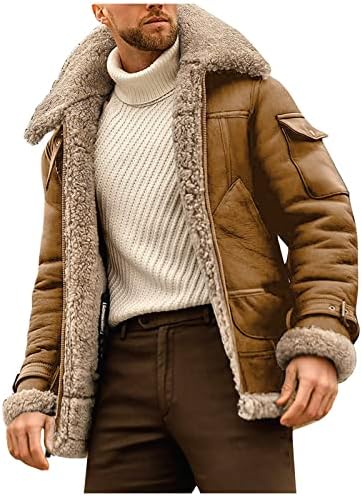 Јакна за машка задебелени долги ракави палто со кожна кожна руно јакна за надворешни работи за мажи за мажи