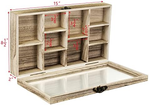 Кутија за приказ на дрвена колекција на Ikee со шарка, wallид, монтирано од дрво, стаклено стакло, кутија за организатор за складирање,