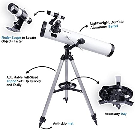 Рефлектор телескоп 35X-350X за почетници, деца, возрасни со статив, жица бленда, адаптер за телефон, астрономски телескоп 700мм/76мм