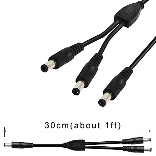 Gintooyun 2 PCS DC Y Splitter Power Cable 18awg DC 5,5 mm x 2,1 mm машки до двојно DC 5,5 mm x 2,1 mm кабел за сплитер за снабдување со машки пол за безбедносни камери за LED светлосни ленти итн.