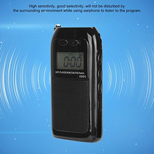 Преносно радио Heyyzoki, K605 Mini Mp3 Player FM/SW/MW Дигитално подесување радио приемник LCD дисплеј со слушалки, поддршка WAV, репродукција