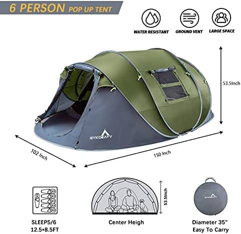 6 лица лесно се појавуваат водоотпорен водоотпорен ветерно автоматско поставување двоен слој Инстант големи семејни шатори за кампување,
