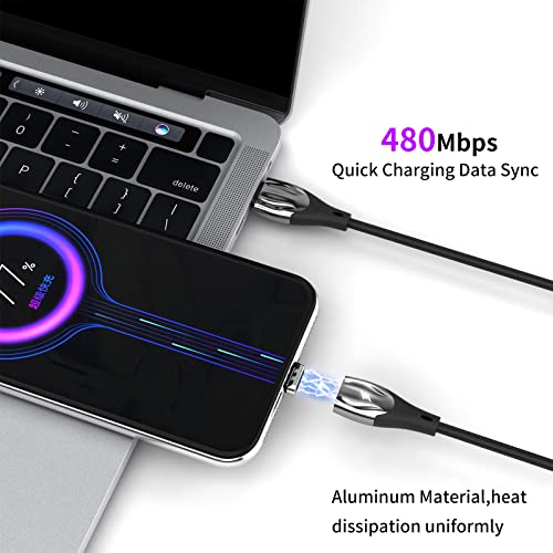 Брзо полнење со кабел за магнетно полнење, PD 60W USB C до USB C кабел, трансфер на податоци од 480Mbps, компатибилен со MacBook, iPad Pro, Galaxy