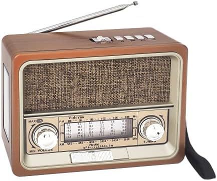 Videyas преносно ретро радио со кратки бранови, AM FM Retro Radio, со Bluetooth звучник, најдобар прием, батерија за полнење, факел, Aux TF