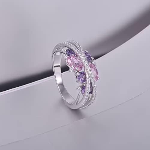Роуз ветување прстен x во форма на шупливо розово приврзок дијамант циркон моден тренд целосен дијамант циркон прстен дами накит