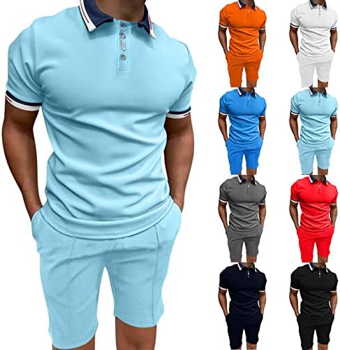 Машка кошула и шорцеви за мажи постави 2 парчиња копче за кратки ракави, тенок вклопат обични стилски потти
