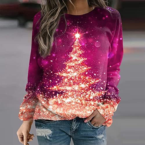 Божиќни светло светли кошули грди Божиќен џемпер за жени искрин одмор, џемпери за џемпери, предводени маички за новогодишна елка
