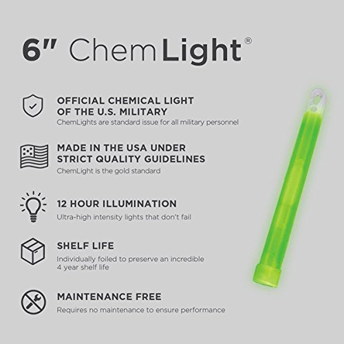 Cyalume ChemLight Воено Одделение Хемиски Светлосни Стапчиња, Зелена, 6 Долго, 12 Часовно Времетраење