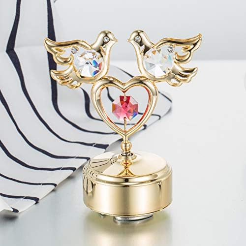 Matashi 24k злато позлатена музичка кутија игра лебедско езеро со кристално залепено Loveубов гулаби фигура на мазен база подарок