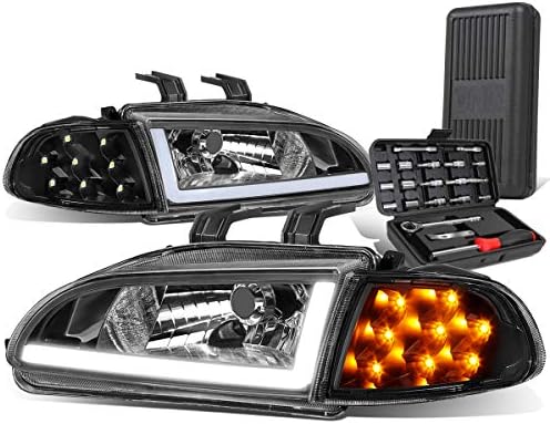 LED Drl Црно Домување Јасни Аголни Фарови Светилки+Комплет За Алатки Компатибилен Со Honda Civic 2/3Dr 92-95