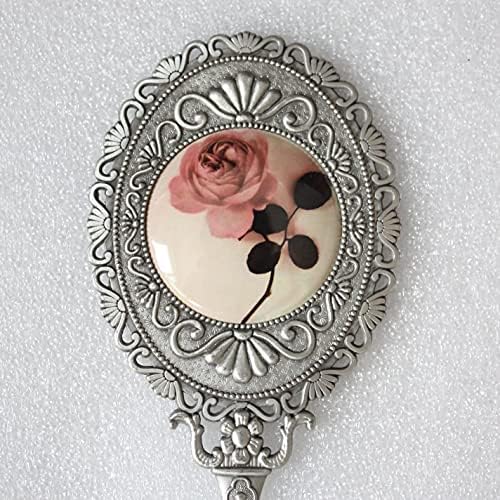 Сехамано рачно огледало со рачка Компактно рачно огледало за шминка роза козметичко јасно огледало)