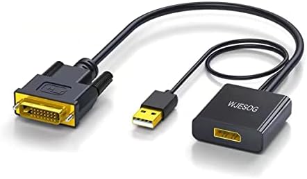 WJESOG DVI до прикажување на адаптер, DVI-D до DP машки со USB моќност, поддршка 1080p@120Hz/60Hz резолуција и компатибилен со DVI, DVI, DVI