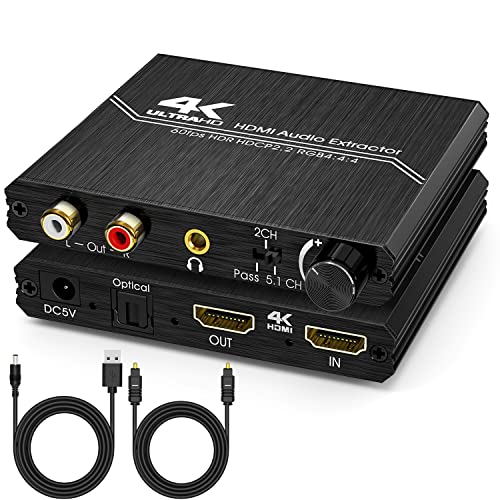 HDMI 2.0 Аудио Екстрактор, TENDAK HDMI ДО HDMI Со Оптички SPDIF + 3.5 mm Стерео + RCA L/R Аудио Адаптер Конвертор СО Поддршка За Контрола НА Јачината НА Звукот 4K@60hz HDCP 2.2 HDR 3D YUV 4: 4: 4