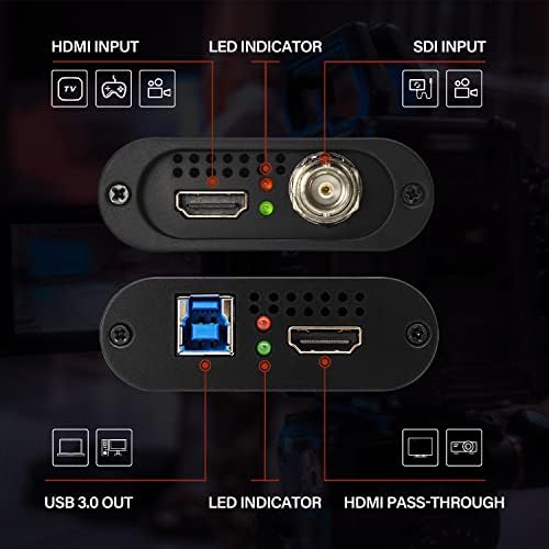 Unisheen SDI до USB 3.0 картичка за снимање видео, HDMI SDI уреди за снимање видео 1080p 60 FHD емитувано во живо и проток на игри, SDI до USB 3.0 Dongle HD 1080p Бесплатен возач на возачот Бесплат