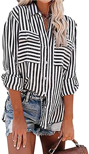 Женски ленени кошули врвови лето модно копче нагоре пулвер лента блуза лабава вклопена маица со долг ракав