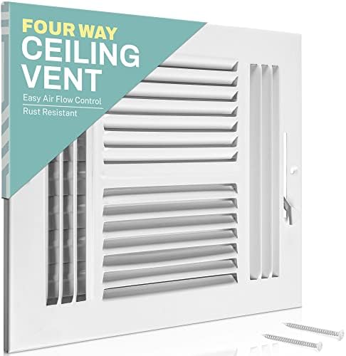 Домашна интуиција Регистар на тавани - Обвивки за воздушен вентил за домашен таван или wallид - 6x6 инчи 4 -насочен регистар на бела