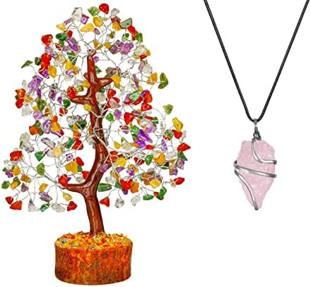 Модаади Чакра дрво на животот - Кристално дрво за позитивна енергија - Бонсаи дрво - Кварц Кристал - Jенски накит - суров приврзок - Духовен