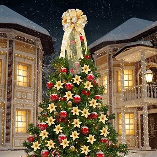 Божиќно држење лак и сјај poinsettia diy лента поставена Божиќна фарма куќа голем лак украсни украси за дома затворено надворешно венци