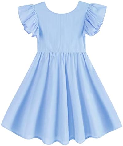 Gsvibk Toddler Девојче памук фустан со трепет ракав бебе без бек фустан Детска куглана руфла облечена облечена во обични забави