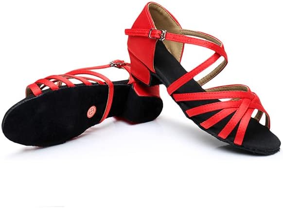 MSMAX девојки латински танцувачки чевли со ниска потпетија салса танцувачки сандали за жени