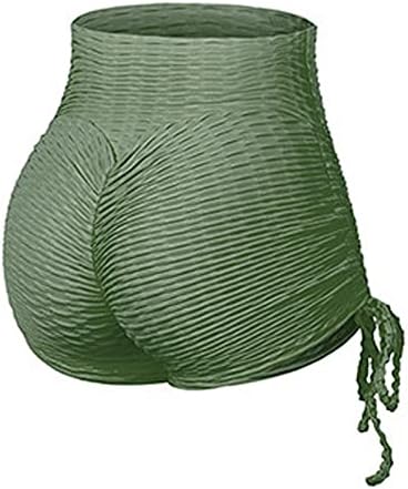 Textените текстурирани плен шорцеви за кревање на задник Страна чипка на високиот половината Шорцеви летни хеланки на тренингот за јога секси шорцеви