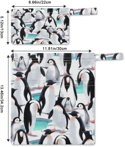 2 парчиња Водоотпорна Влажна Сува Торба Животински Пингвин Модел Еднократно Перење Бебешка Ткаенина Пелена Торба Со Два Џебови Со Патент