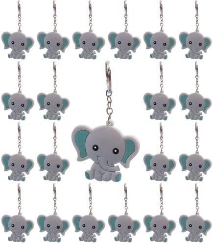 PHAETON 50PCS Сини слонови клучеви клучен прстен за тема за слонови тематски забави за приврзоци, материјали за роденден, забави