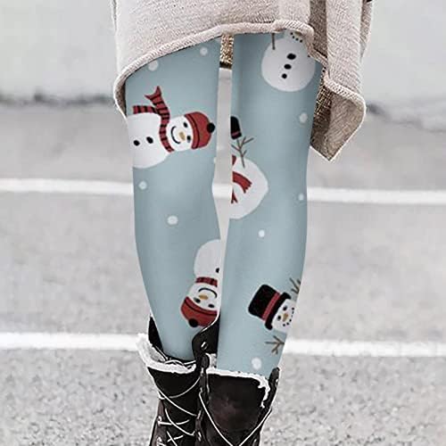 Женски Божиќни хеланки мода снегулка Санта ирваси печатени панталони за подигање со висока половината на глуждот, јога пантоло