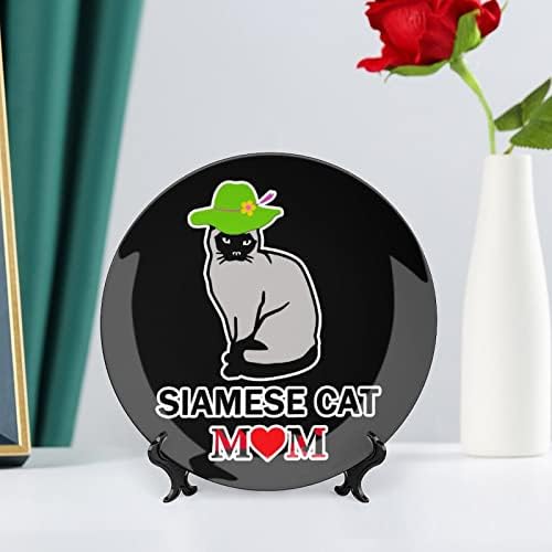 Сијамска мачка мајка смешна коска Кина Декоративна чинија тркалезни керамички плочи занает со приказ за украси за внатрешни работи