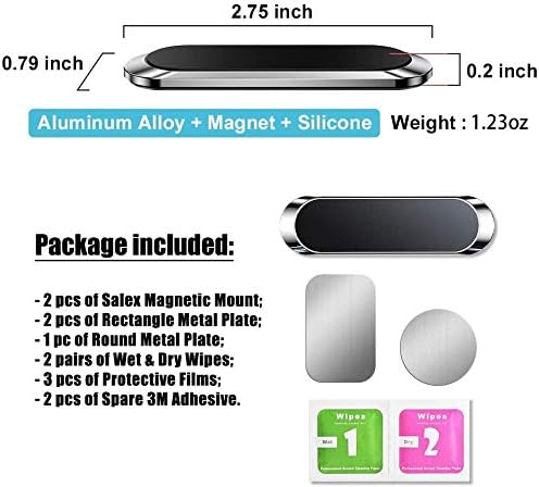 Салекс рамен магнетски телефон поставува 2 пакувања. Држач за црн мобилен телефон за табла за автомобили, wallид, камион. Универзален