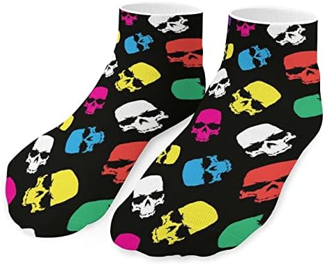 Череп во боја Смешно трчање чорапи за глуждот атлетски не-шоу чорапи, амортизирани за мажи жени