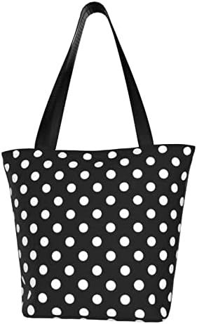 Црно -бели полкови точки печатени торбички торбички за жени кои можат да се користат торбички торбички торби за подароци раменици торбички торбички