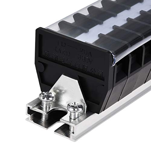Uxcell Barrier Terminal Strip Block 10 Позиции 660V 20A двојни редови DIN Rail Base Connector Connector со покривка TD-2010 пакет од 5