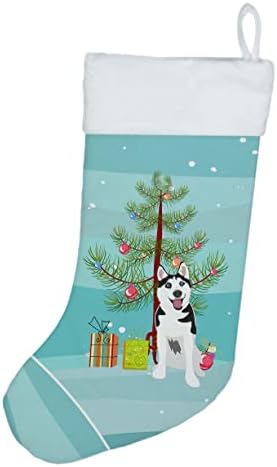 Богатства на Каролина WDK3071CS Сибирски хаски црно -бело 2 Божиќно Божиќно порибување, камин виси чорапи Божиќна сезона забава