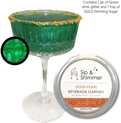 Комплет за коктел Sip & Shimmer Sip & Shimmer со зелен пијалок сјај и златен шеќер, коктел сет, миксери за коктел, одлично за макети,