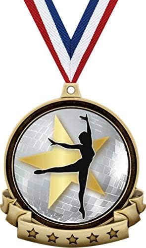 Медали за танцување-Наградата За Златен Балетски Танц Од 2,5 Инчи Вклучува Црвена Бела И Сина Лента За Вратот, Одлични Награди