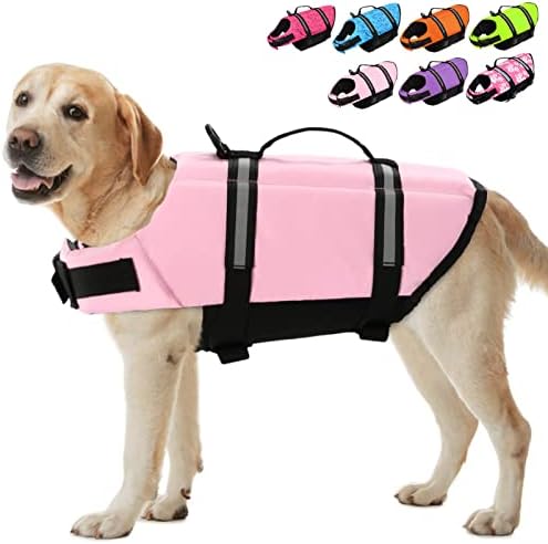 Sunfura Ripstop Dog Life Jacket, кучиња флотациони животни елеци за пливање, зачувување на кучиња за пловење на плажа за кучиња со висока рачка