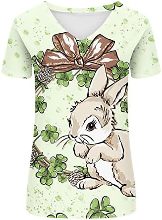 Симпатични велигденски кошули за жени против вратот со кратки ракави 3Д -печати за зајаче, графички маички лабави лето лето 2023 празник