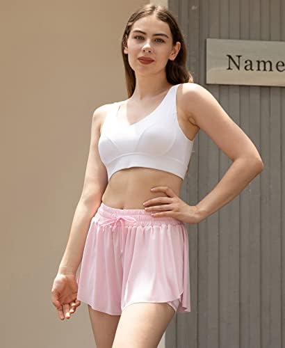 PowerAsia женски проточни шорцеви 2-во-1 двоен слој што работи со шорцеви тениски шорцеви високи половини со џебно летно здолниште