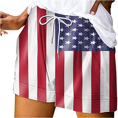 Женски трендовски шорцеви Ден на независност на Денот на печатење спорт случајно кратко џемпери летно плажа момче за патриотска забава