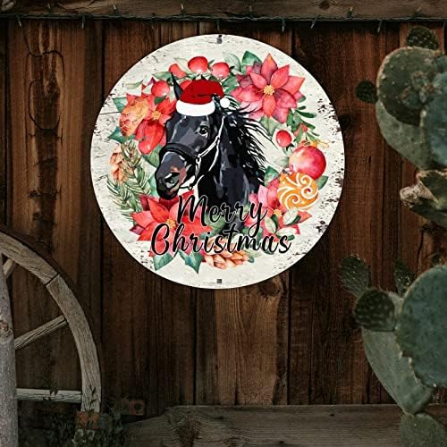 Декстик Добредојдовте знак за весела фарма Божиќна рунда ТИН знак Божиќна капа, коњски лајв, знак за венец, здраво зимски дом, наш знак