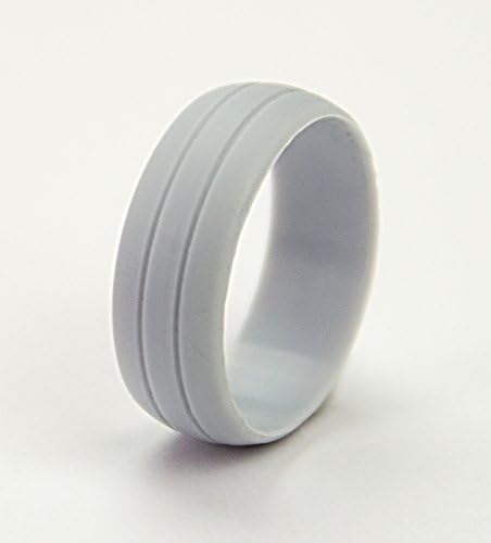 Силен страничен спортски силиконски венчален прстен за мажи со двојно испуштен дизајн на атлетски бенд-црна, сива, црвена, сина