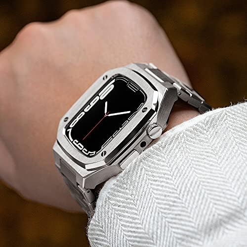 Каннус од не'рѓосувачки челик каша за модификација на опсегот на Apple Watch 45mm 44mm 41mm Metal Mod комплет поставен за iWatch Series 8
