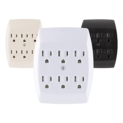 GE Home Electrical 6-Outlet Extender Wall Wall Tap, заземјен адаптер, бел, 54947 & wallиден допрете со светло за водич, заземјен