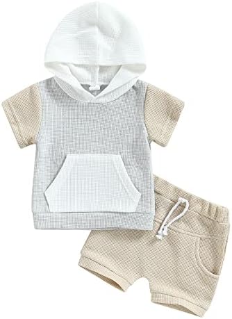 Мајмукилабе дете за бебички момчиња шорцеви поставени летни облеки со шарени качулка со кратки ракави маици и шорцеви 2 парчиња маички 2