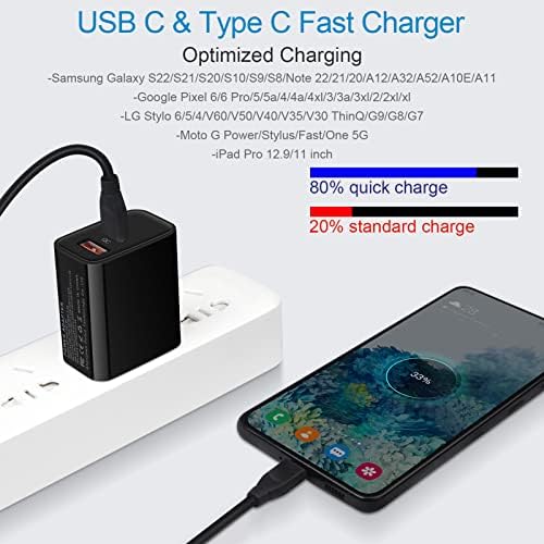 USB C Брза полнач, Брз полнач за полнач од типот C 20W со 6FT USB C до C кабел за полнење за Samsung Galaxy S23 S22 S21 Fe S20 Ultra,