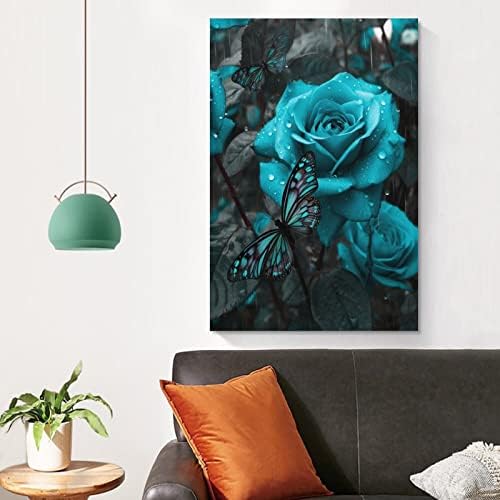 Gumege Blue Roses and Putterflies црно -бело уметнички постер слика уметност печатење платно wallид домашна дневна соба декор момчиња жени подарок