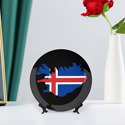 Знаме Мапа На Исланд Декоративна Плоча Тркалезни Керамички Плочи Со Штанд За Прикажување На Декор За Свадба Во Домашна Канцеларија